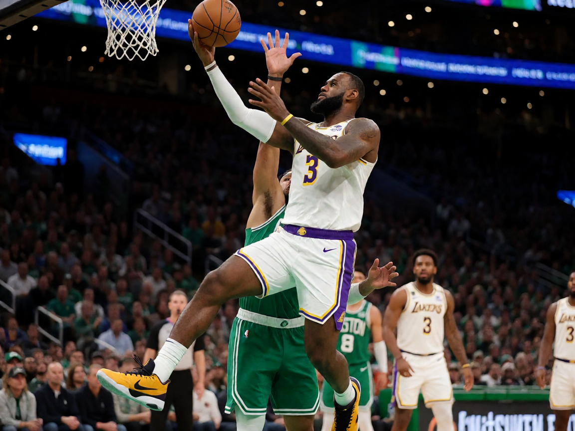 NBA比赛中球员突破上篮的瞬间
